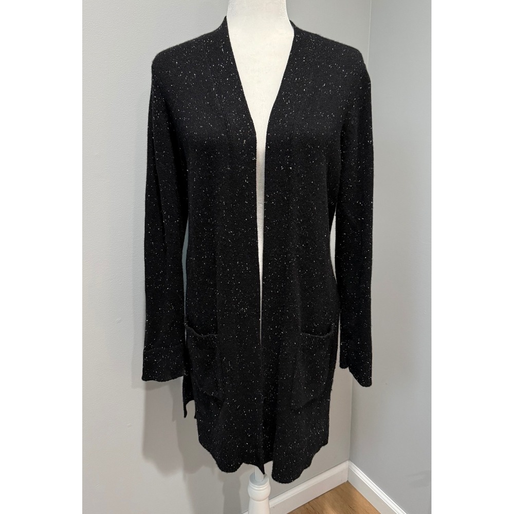 Theory Women's Donegal 100% Cashmere Open Front Belted Black Cardigan Sz Large